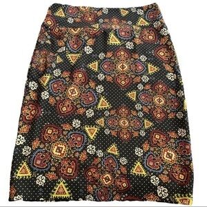 Lularoe Multi Color Black Textured Anchors Triangle Pencil Cassie Skirt Large